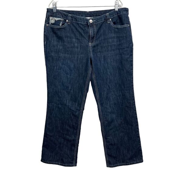 Christopher & Banks Jeans Stretch Straight Leg Lace Detail Pocket Blue Women 16P - Picture 1 of 6